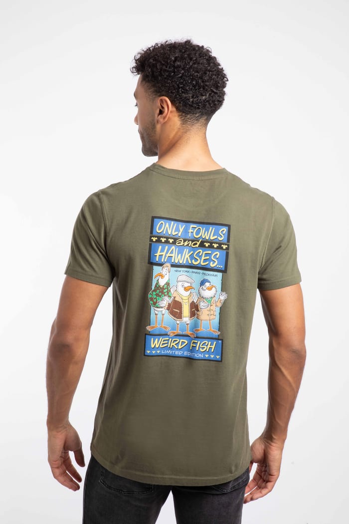 Only Fowls and Hawkses Back Print Artist T-Shirt Deep Lichen Green