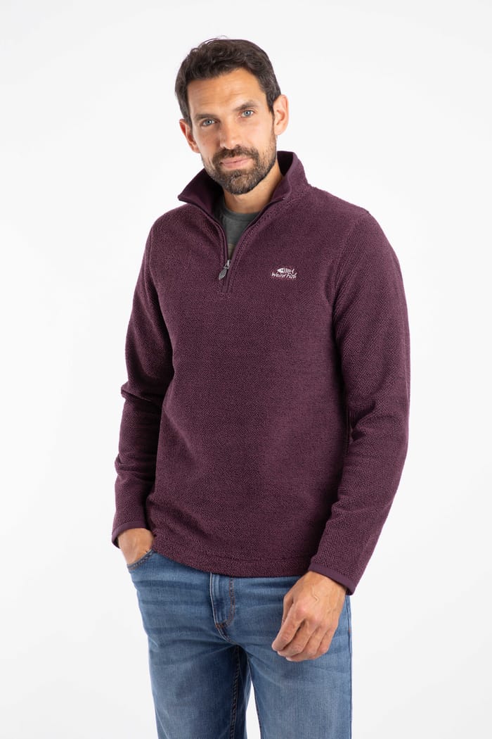 Errill 1/4 Zip Textured Fleece Aubergine | Weird Fish
