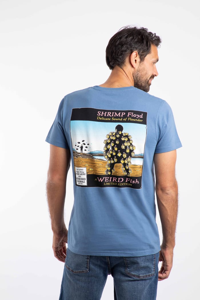 Shrimp Floyd Back Print Artist T-Shirt Mid Blue | Weird Fish