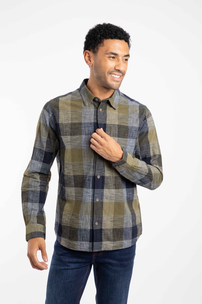 Sode Organic Cotton Brushed Long Sleeve Check Shirt Green | Weird Fish