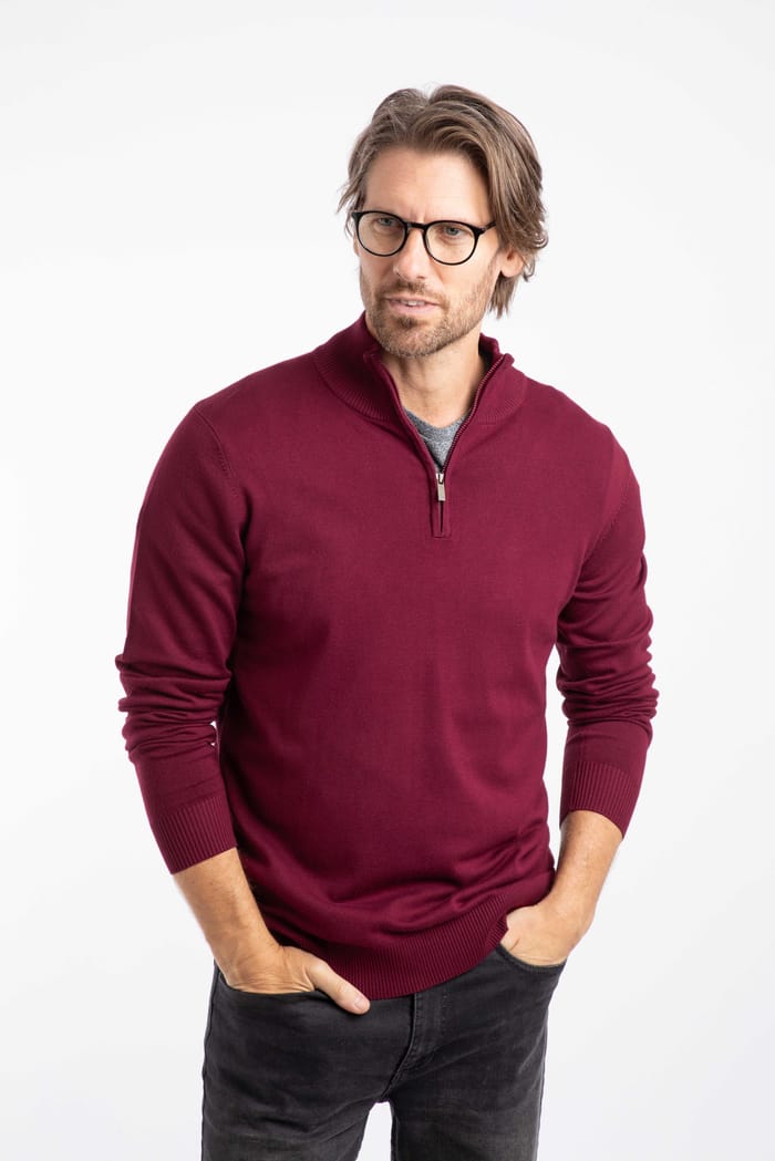 Frederick 1/4 Zip Fine Knit Jumper Port | Weird Fish