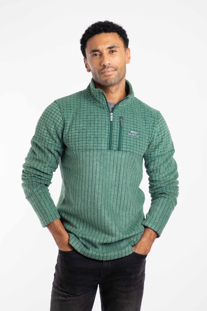 Longmont 1/4 Zip Stripe Grid Fleece Leaf Green | Weird Fish