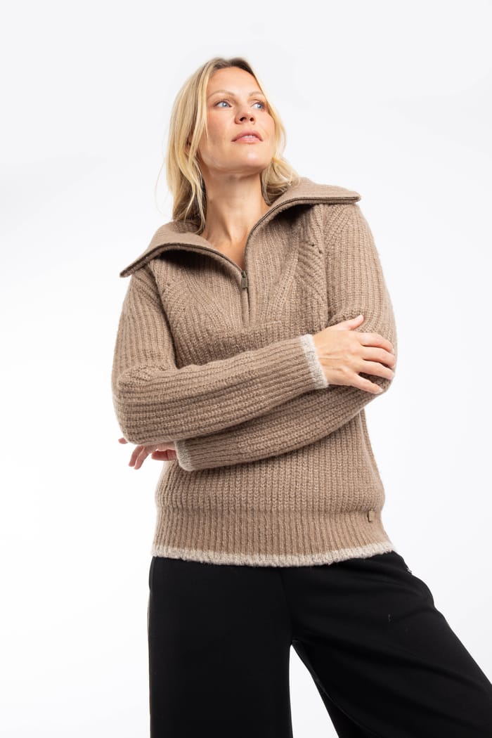 Reza 1/4 Zip Knitted Jumper Putty | Weird Fish
