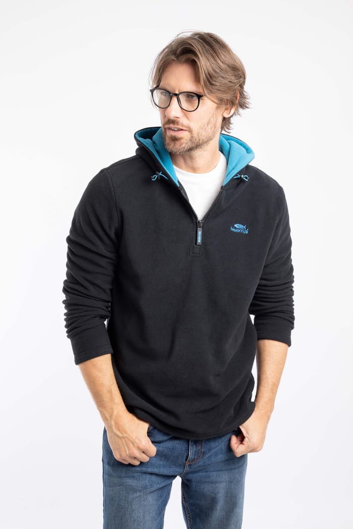 Gervase 1/4 Zip Microfleece Hoodie Black | Weird Fish