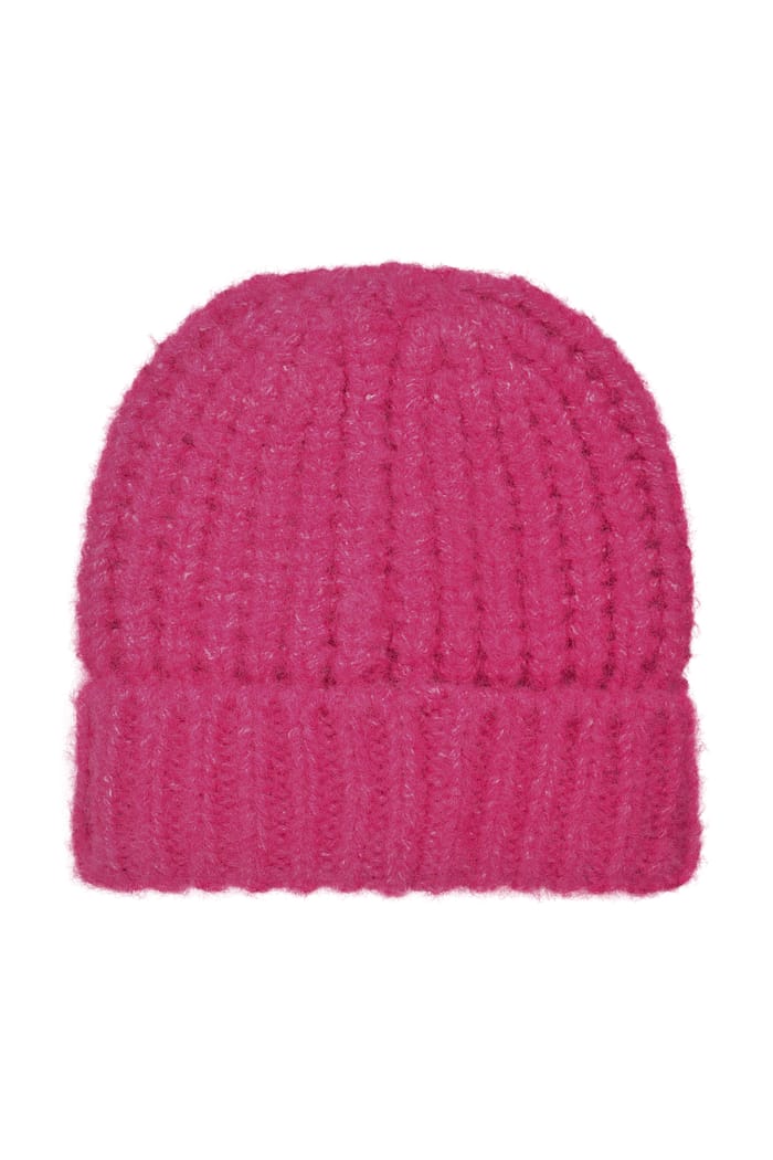 Clare Double Rib Beanie Hat Fuchsia Punch, view 4