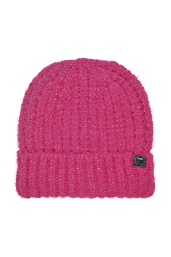 Clare Double Rib Beanie Hat Fuchsia Punch, view 2