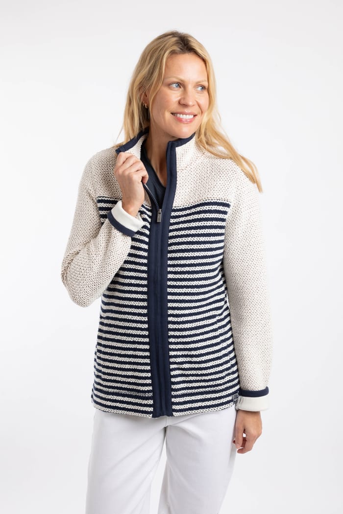 Zoe Full Zip Striped Colour Block Macaroni Sweatshirt Ecru | Weird