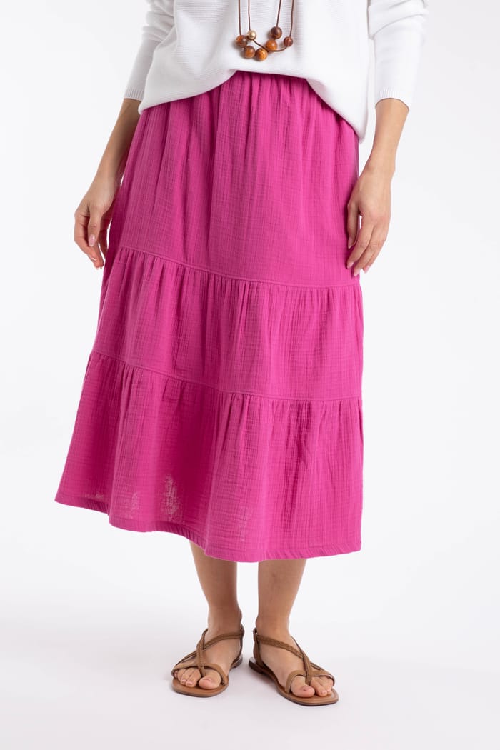 Lathika Double Cloth Tiered Midi Skirt Gerbera | Weird Fish