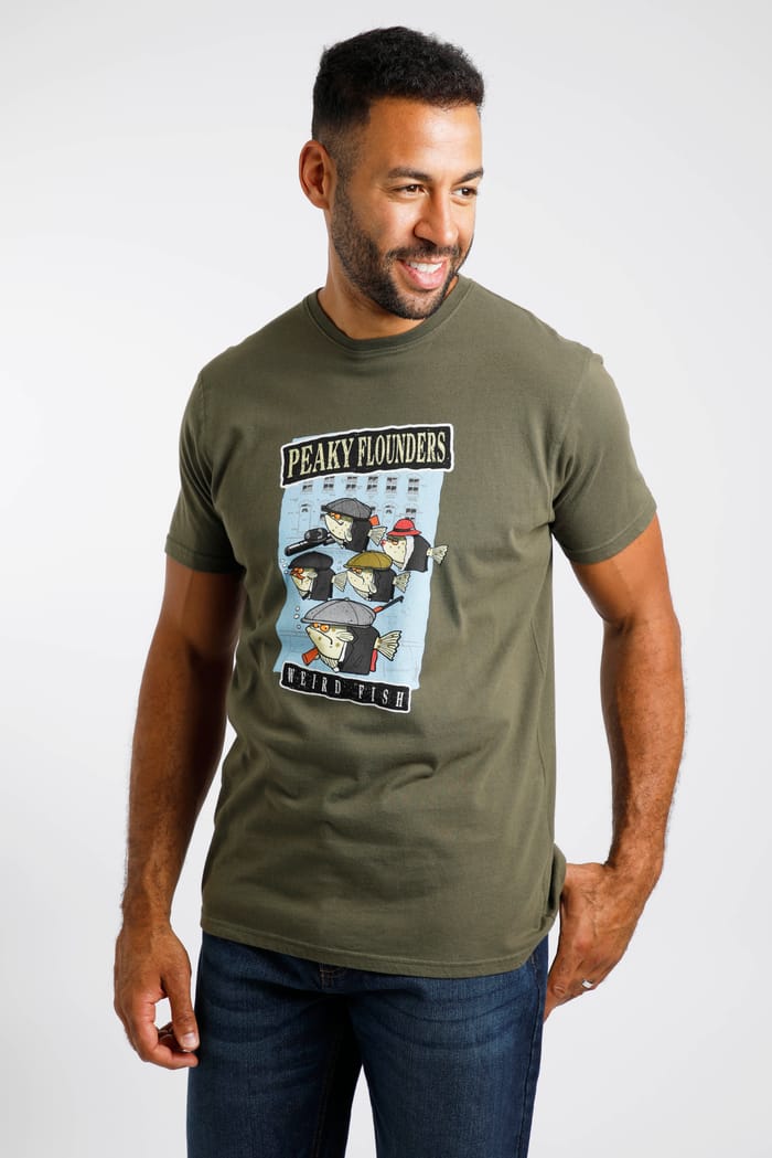 Weird Fish Mens Peaky Flounders Organic Artist T-Shirt (Navy)