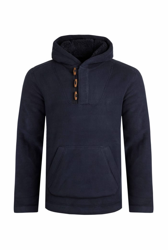 Inglewood Button Neck Grid Fleece Hoodie Navy | Weird Fish