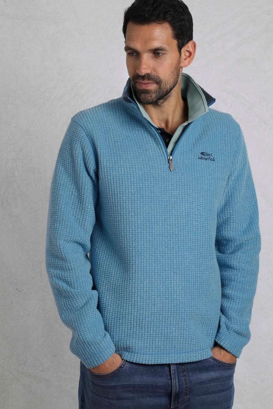 Chaqueta De Forro Polar Weird Fish Newark Reciclado - Cremallera 1/4, Cuello Alto Y Tejido De Rejilla - Negro/Azul Marino