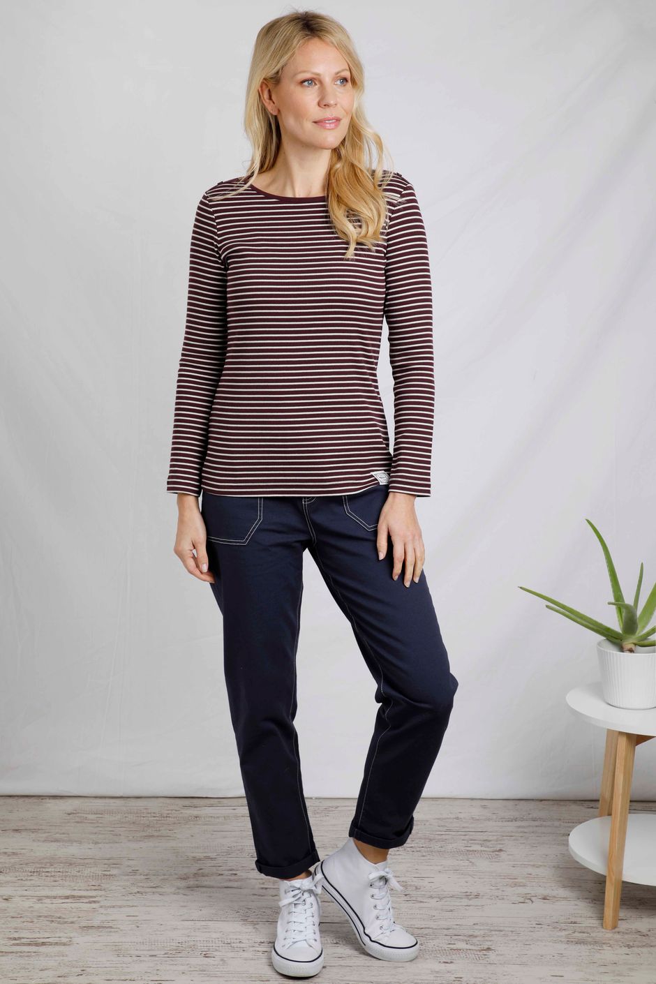 Mila Long Sleeve Ribbed Outfitter T-Shirt Dark Wine