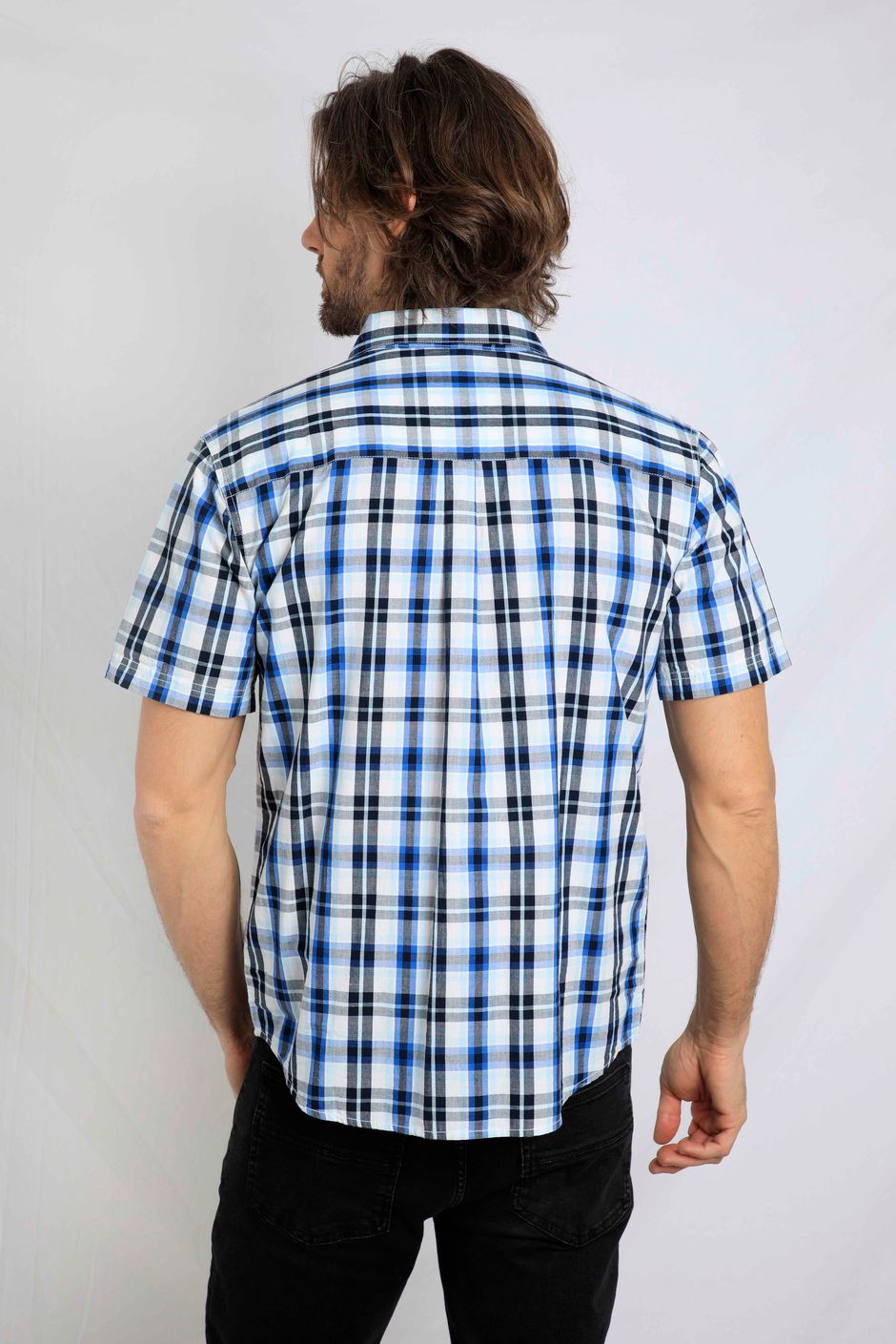 1980'S Eddie Bauer Black Tag Short-Sleeve Check Shirt, Men's Size M (Equivalent), Vintage cotton Blue type light blue Vintage Second Hand