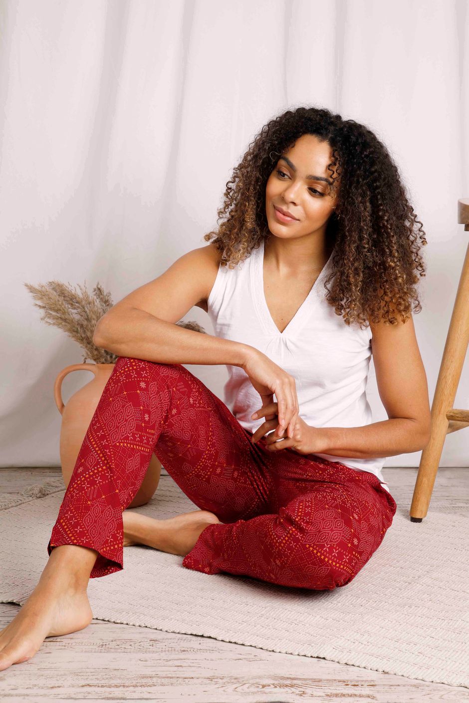 Tinto Eco Viscose Printed Trousers Chilli Red