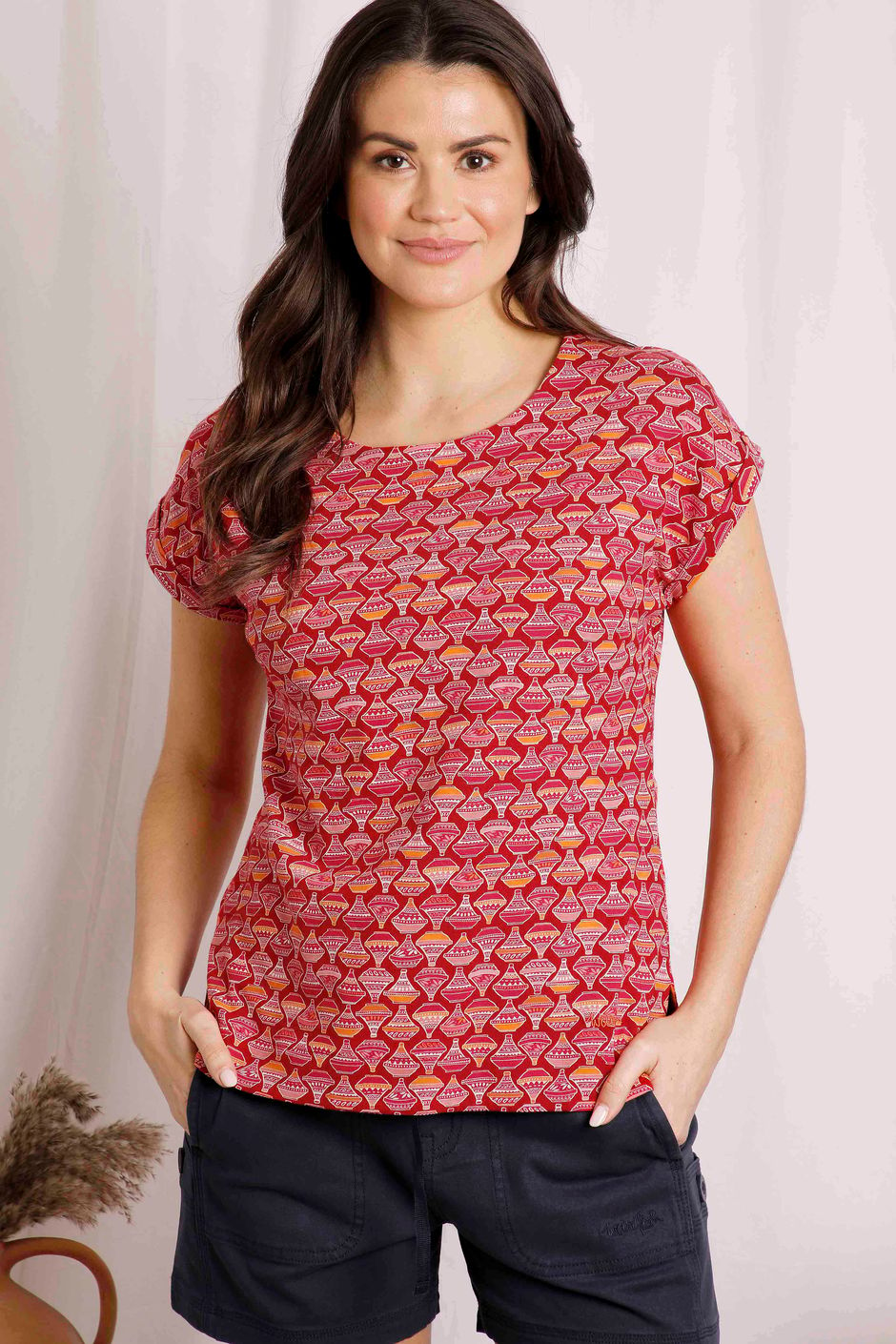 Paw Paw Organic Cotton Printed Jersey T-Shirt Barberry Red Marl