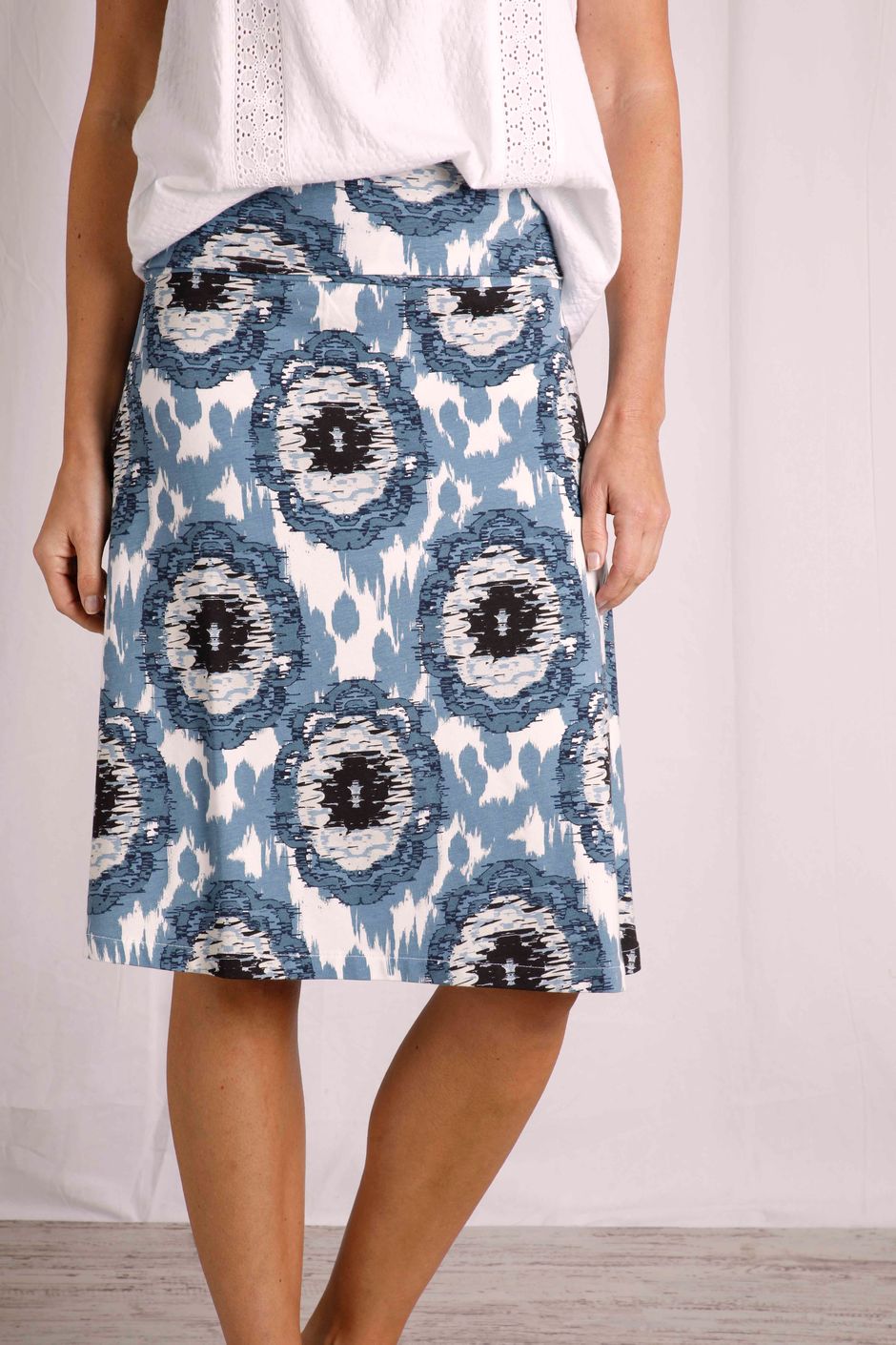 Malmo Organic Printed Jersey Skirt Pale Denim