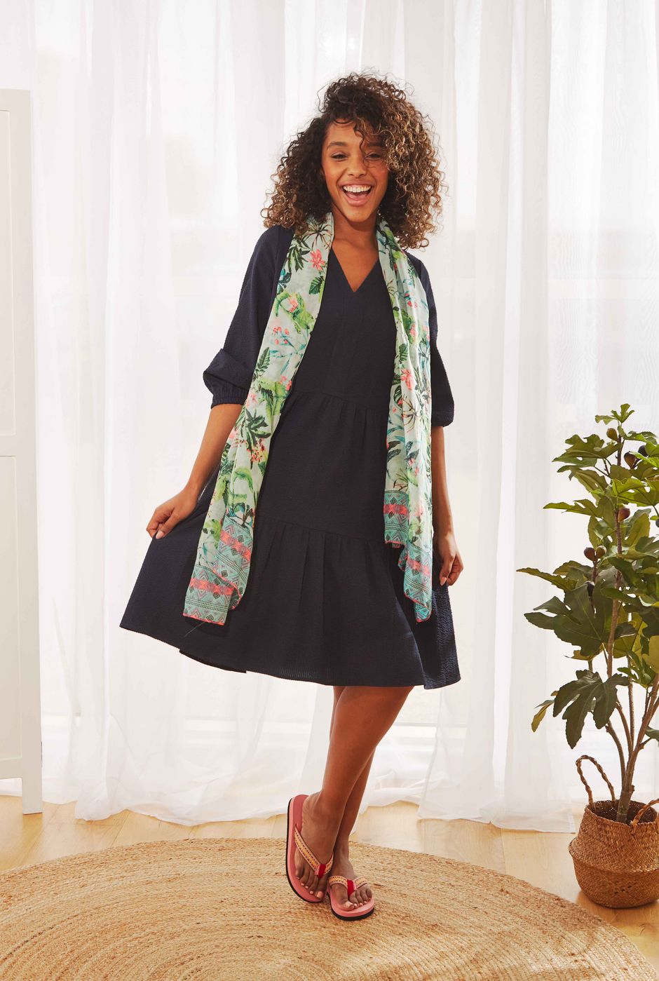 Margo Eco Seersucker Dress Navy