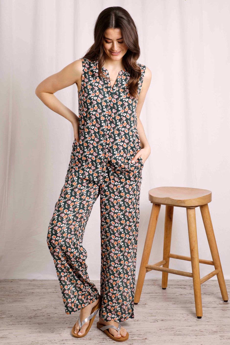 Mounira Eco Viscose Wide Leg Trousers  Dusky Green