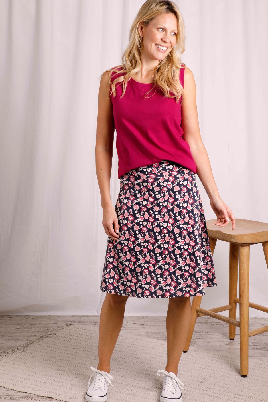 Malmo Organic Printed Jersey Skirt Dark Pink