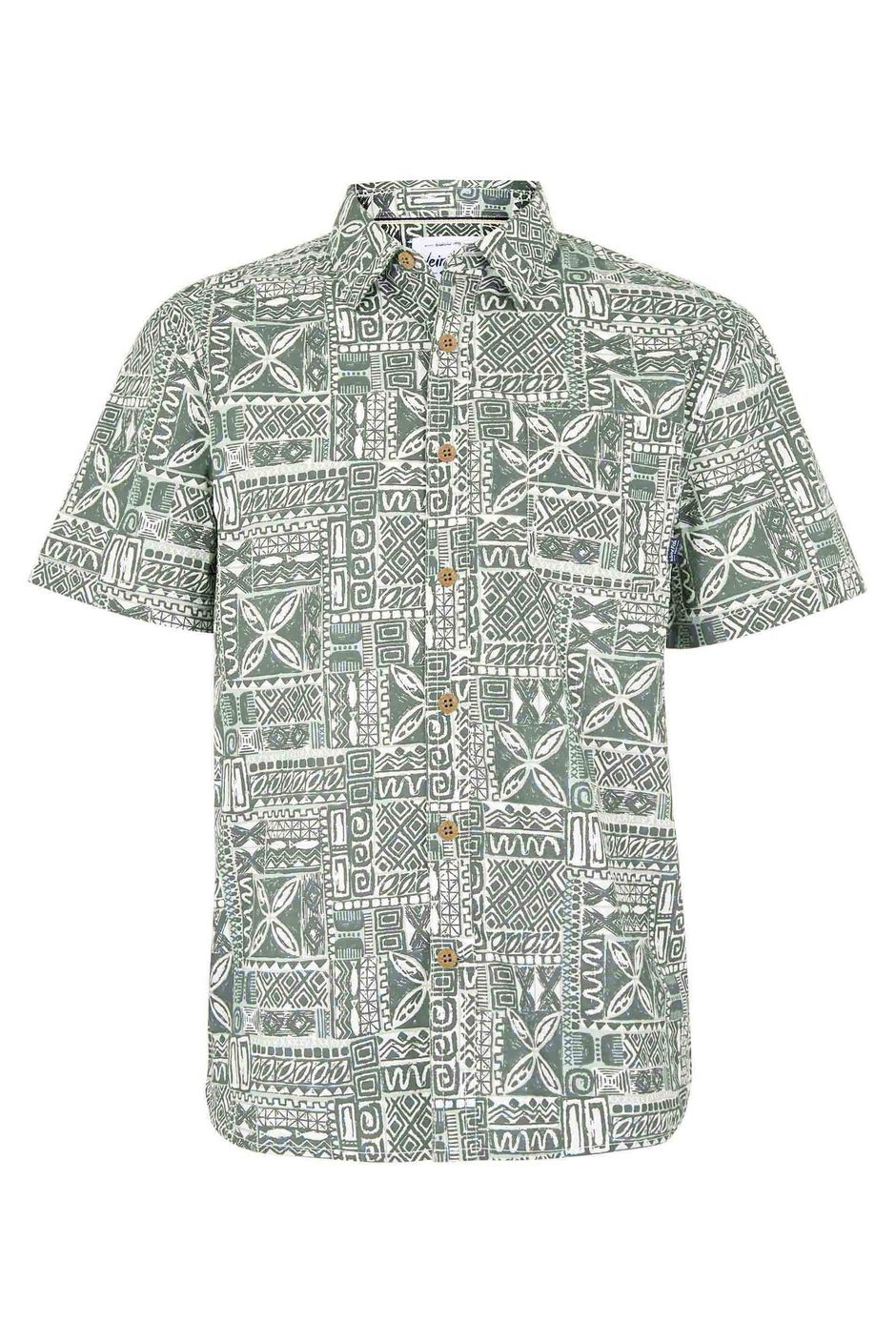 Faraway Organic Cotton Printed Shirt Dusky Green | Weird Fish