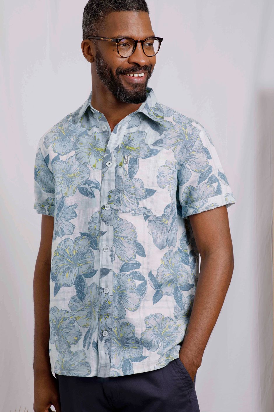 Tarim Linen Rich Hawaiian Shirt Pale Denim