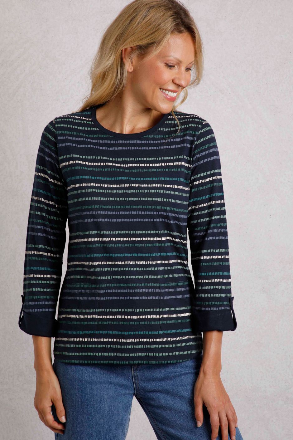 Anonna Organic Cotton Stripe Jersey T-Shirt Navy