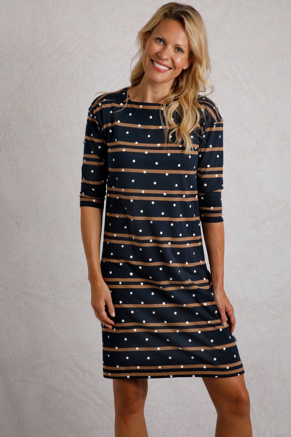 Amria Organic Cotton Square Neck Jersey Dress Navy