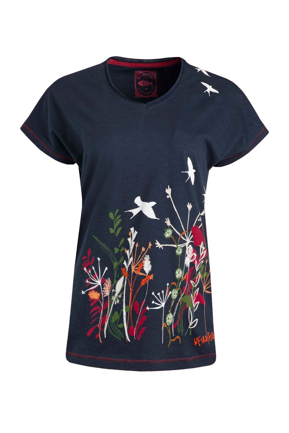 Swirling Swallows Organic Cotton Printed T-Shirt Navy