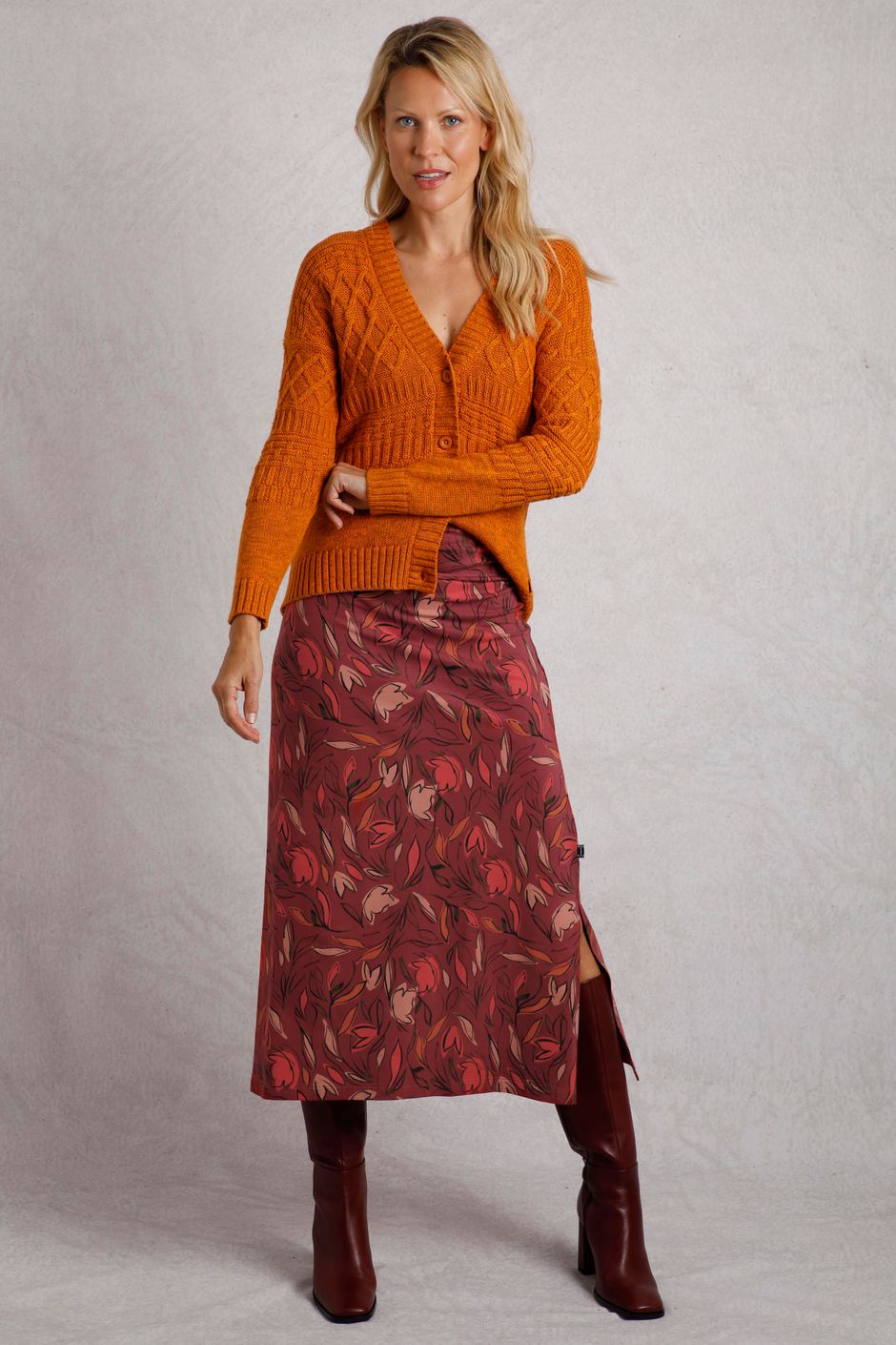 Rene Organic Cotton Printed Jersey Maxi Skirt  Rhubarb