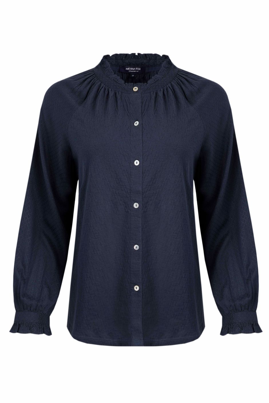 Donna Frilly Edge Cotton Dobby Shirt Navy