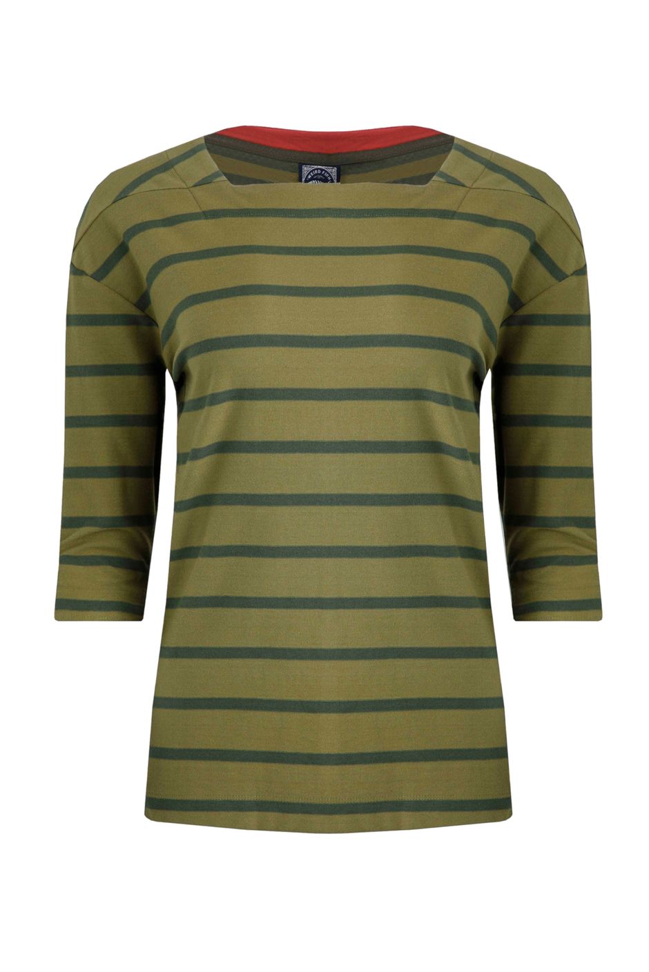 Rommie Organic Cotton Square Neck Stripe T-Shirt Olive Green