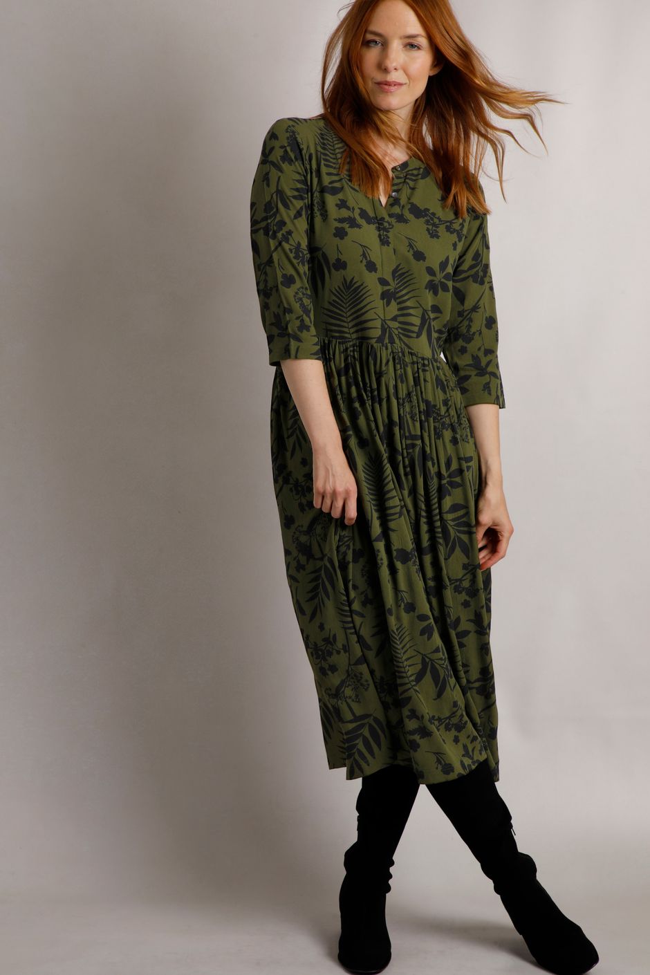 Hellen EcoVero™ Viscose Midi Dress Olive Green