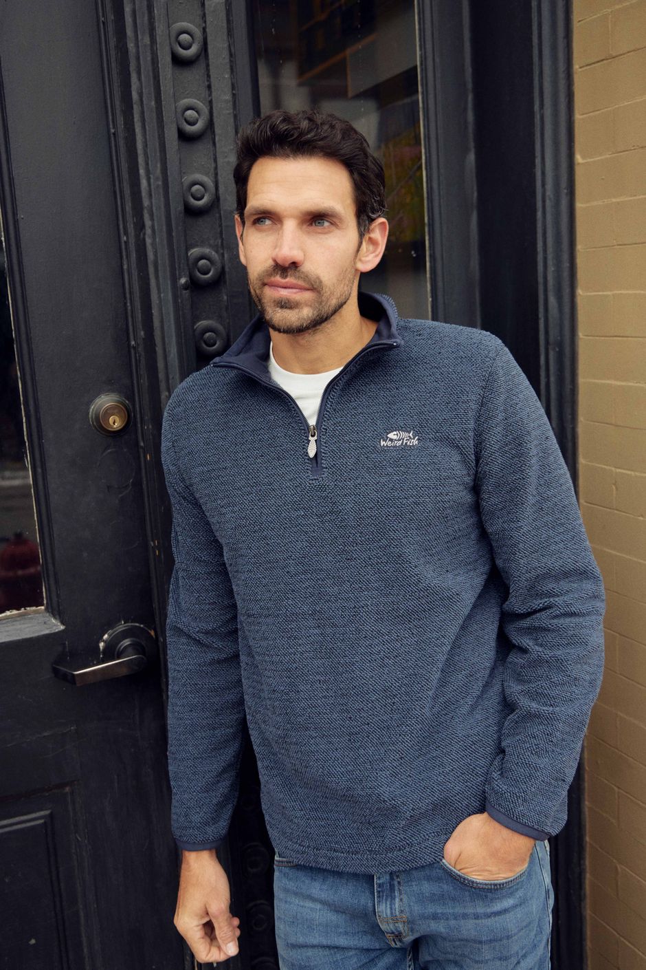 Errill Eco 1/4 Zip Textured Fleece Navy