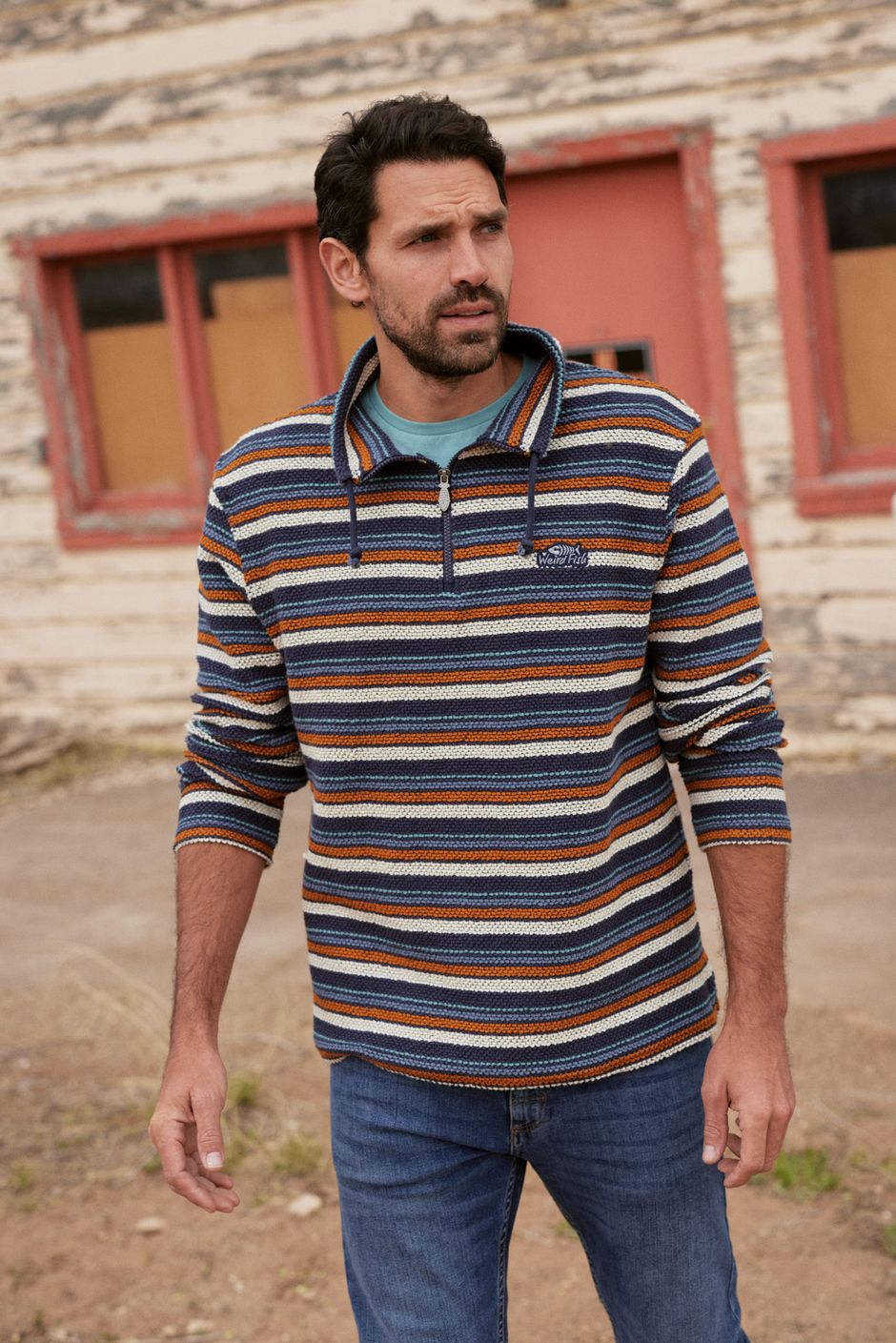 Oscar 1/4 Zip Stripe Kierra Eco Macaroni Navy