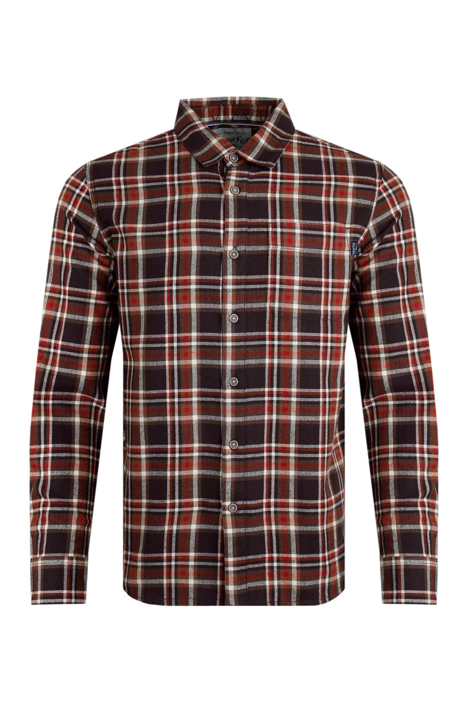 Broxton Organic Cotton Herringbone Check Shirt Chocolate