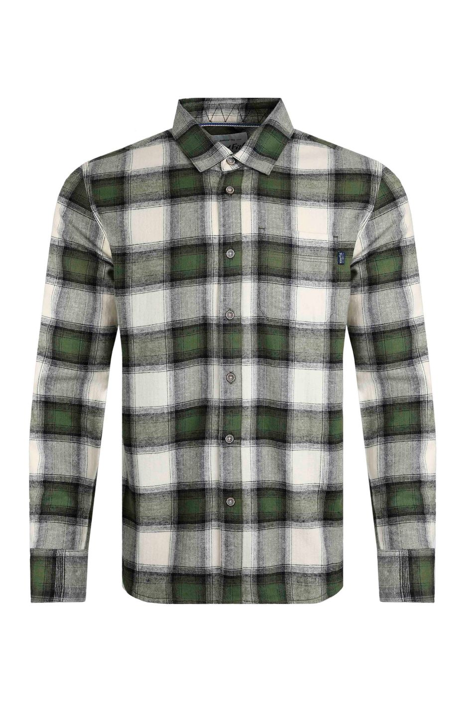 Broxton Organic Cotton Herringbone Check Shirt Fir Green