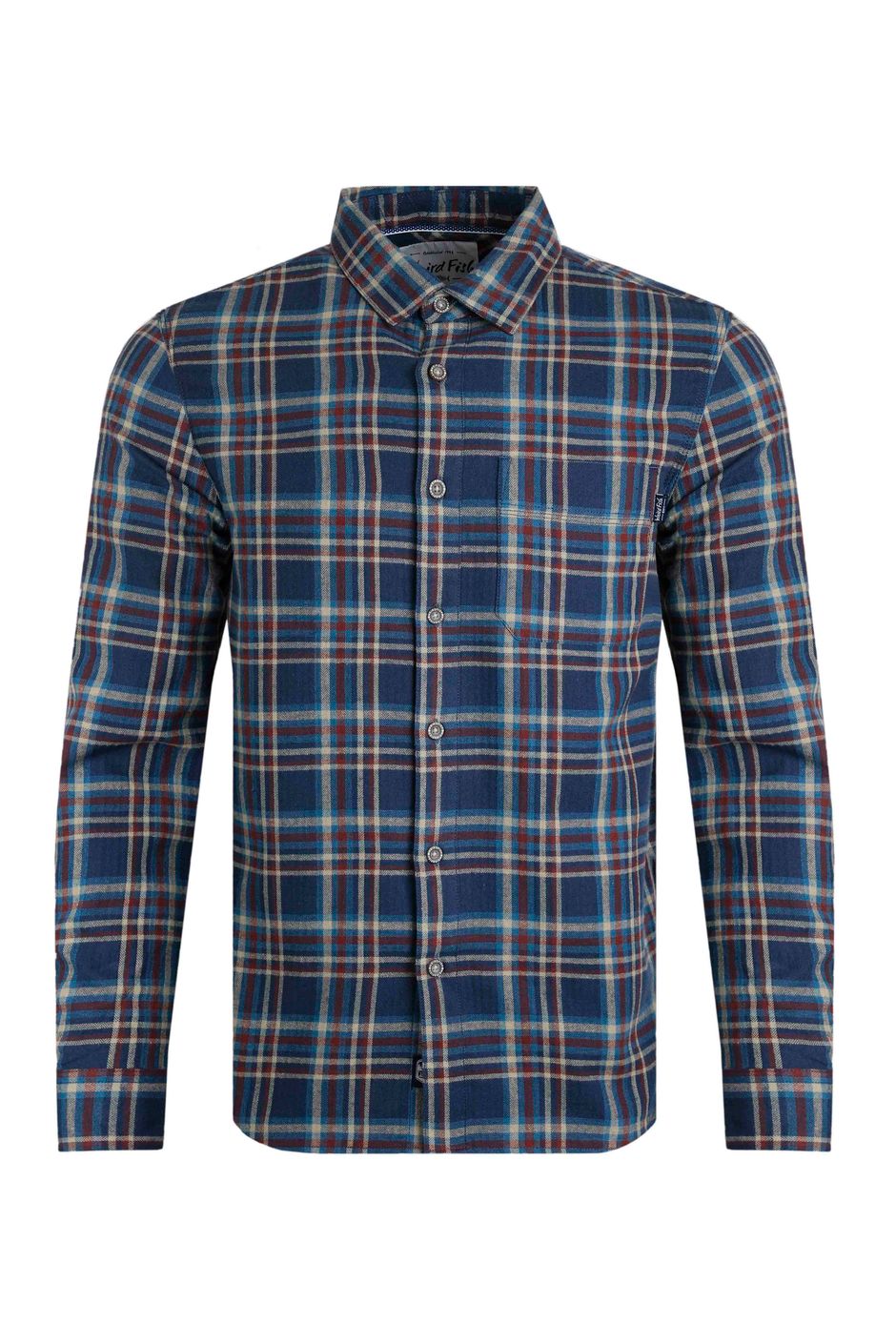 Broxton Organic Cotton Herringbone Check Shirt Navy