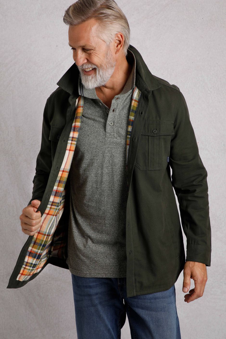 Garston Organic Cotton Lined Utility Overshirt Fir Green