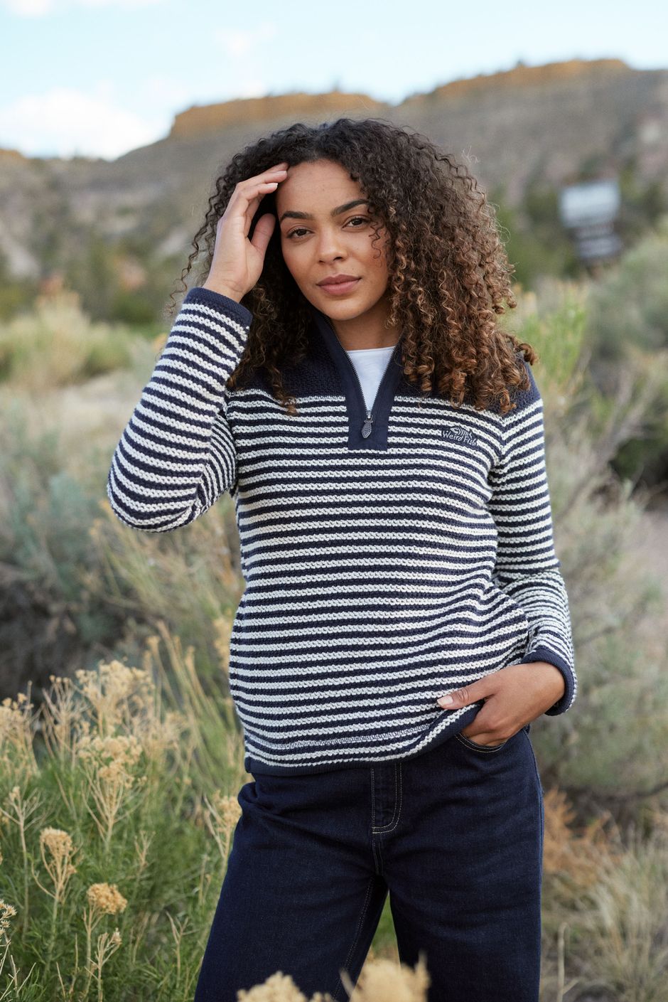 Juliet 1/4 Zip Stripe Eco Macaroni Navy