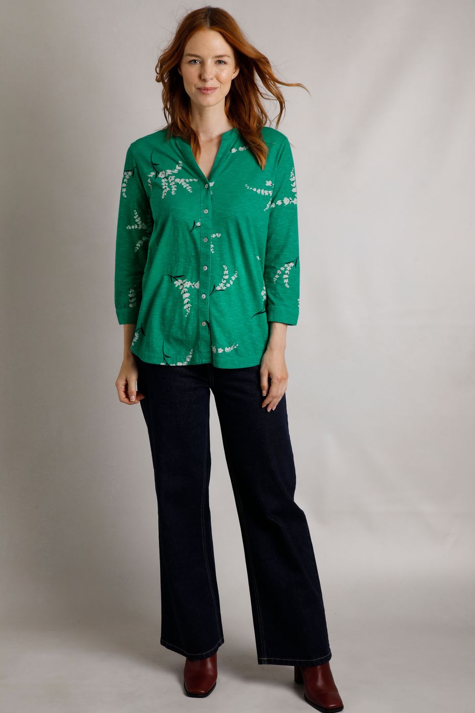 Clara Printed Jersey Shirt Evergreen