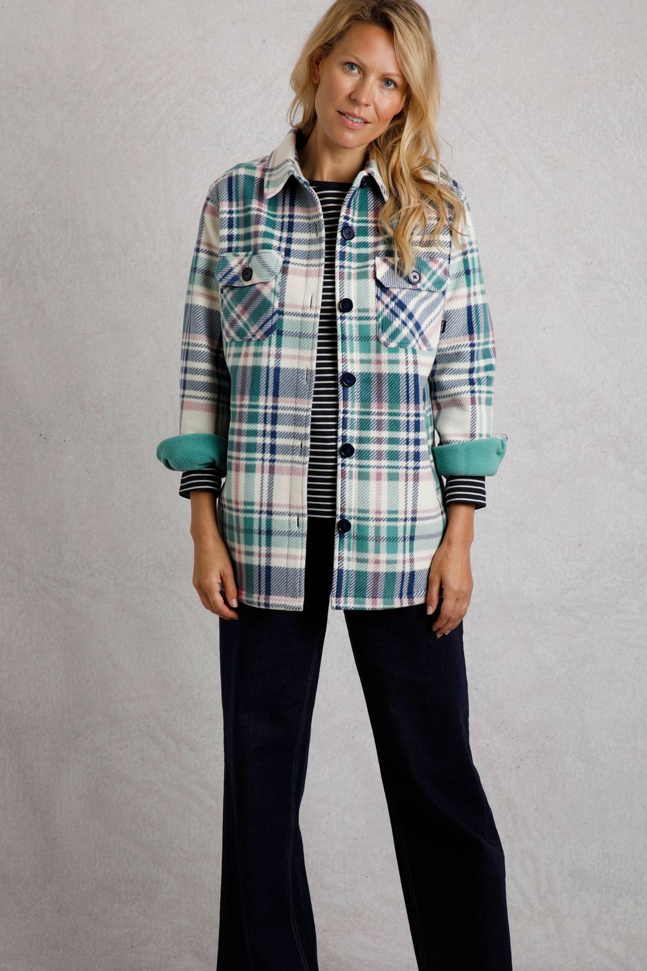Autumn Oversized Check Fleece Shacket Dark Jade