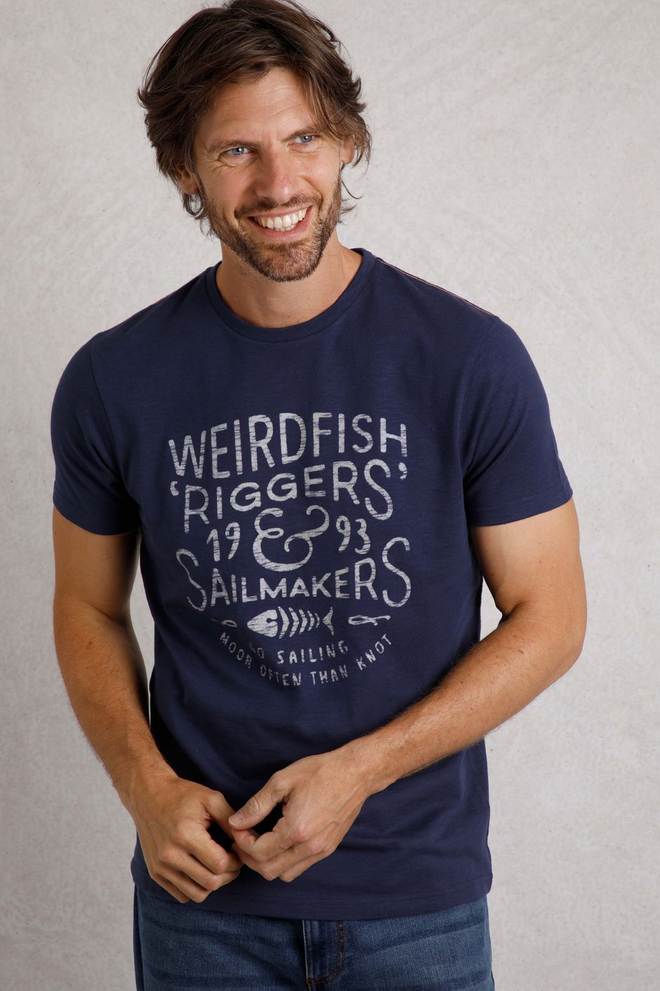 Riggers Organic Cotton Reverse Print Graphic T-Shirt Dark Blue