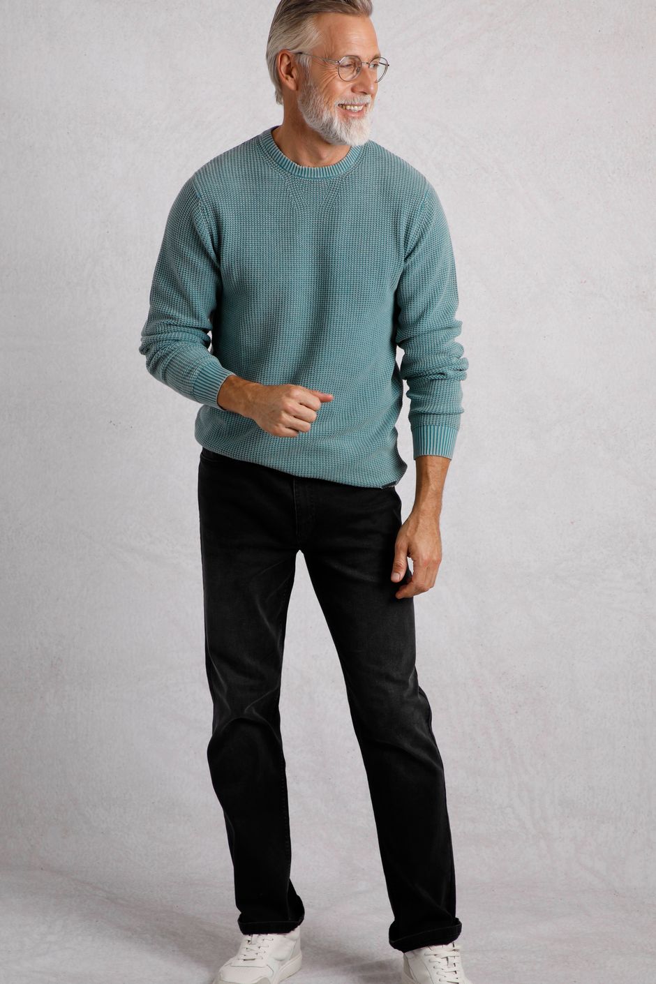 Easton Waffle Crew Neck Jumper Ensign Blue