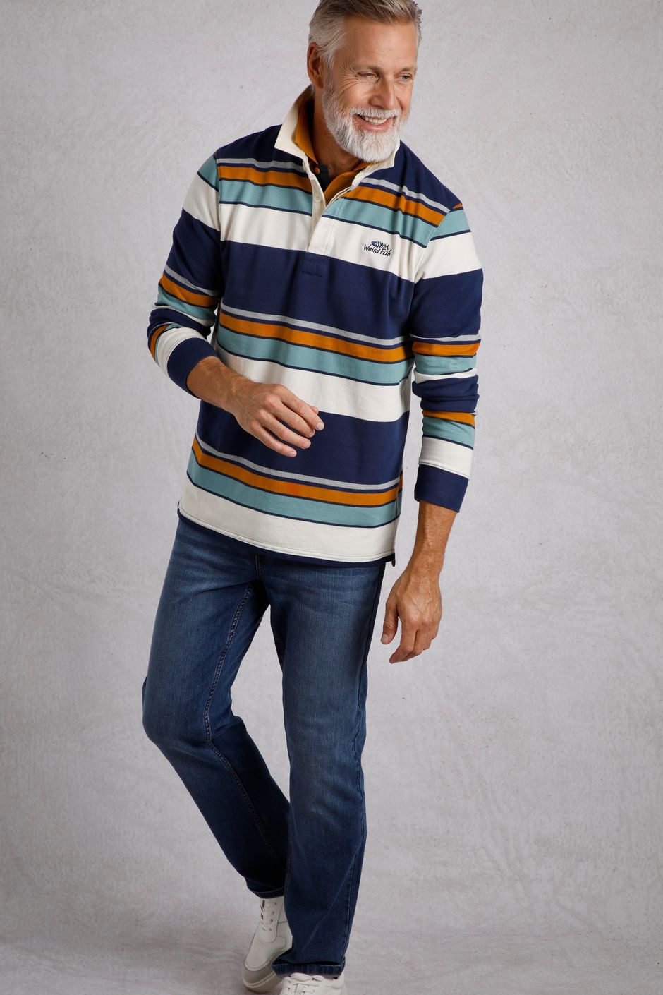 Laxton Organic Cotton Striped Rugby Shirt Dark Blue