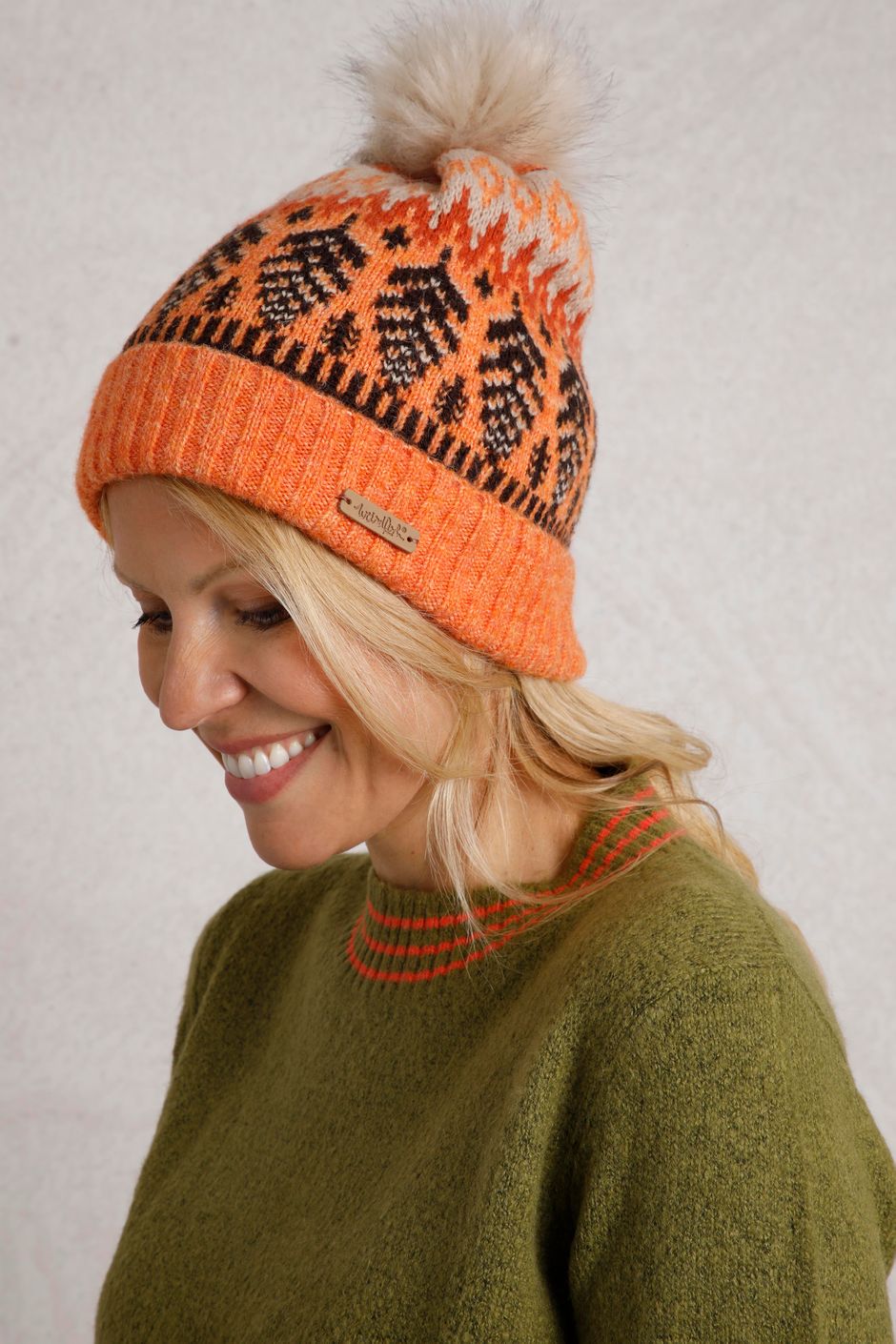 Keara Eco Fair Isle Bobble Hat Apricot