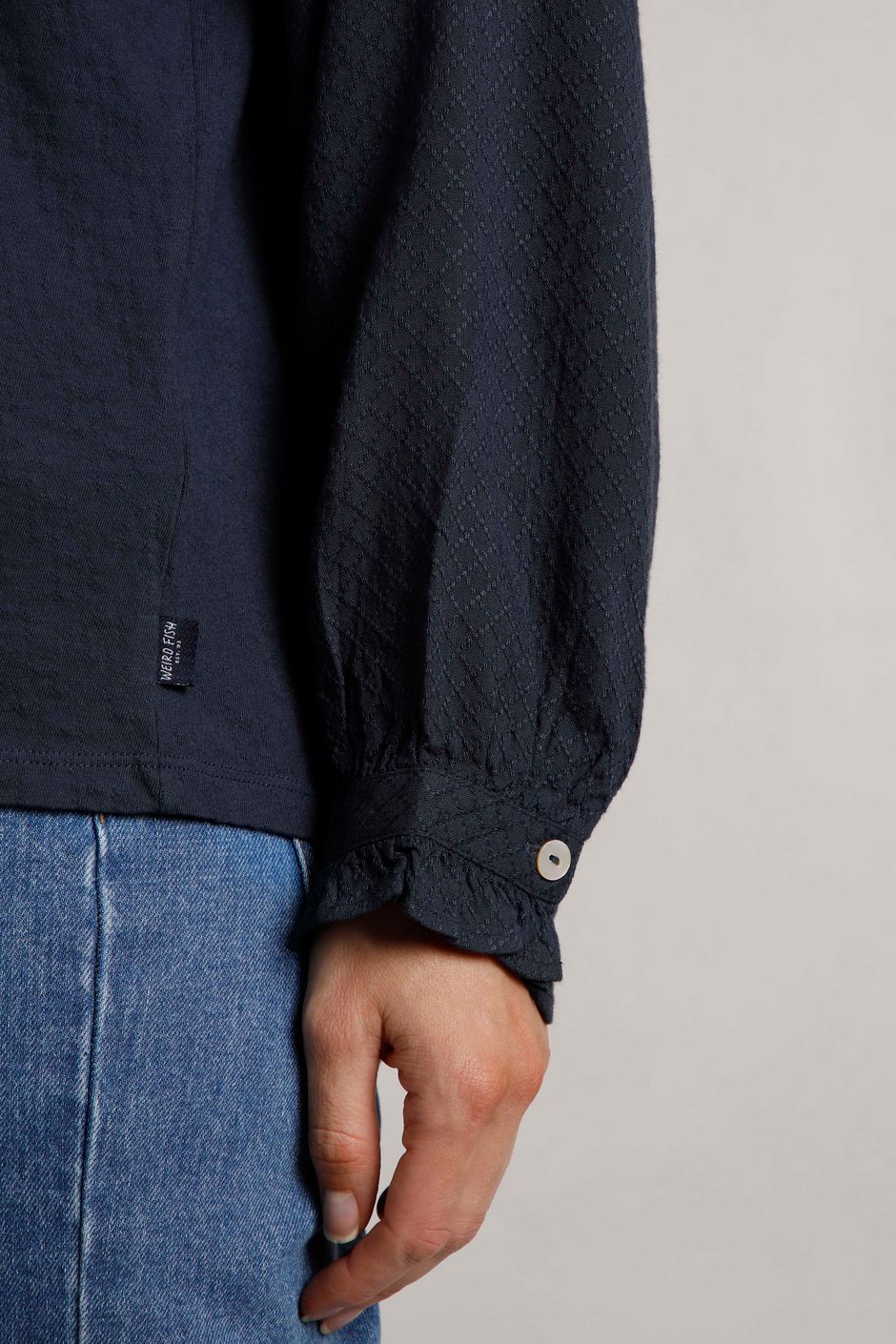 Donna Frilly Edge Cotton Dobby Shirt Navy | Weird Fish