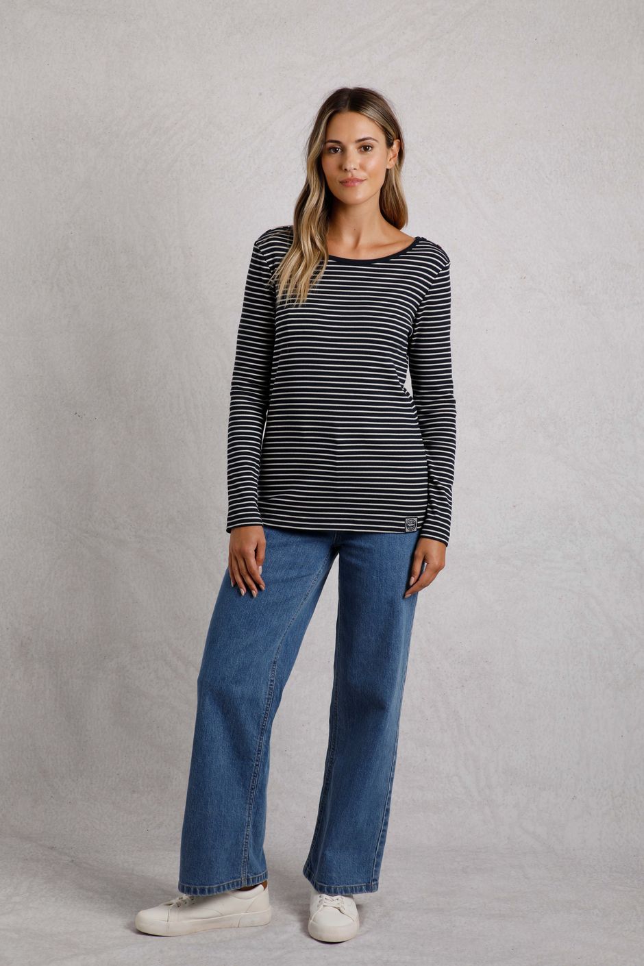 Mila Organic Cotton Striped Rib Jersey T-Shirt Navy