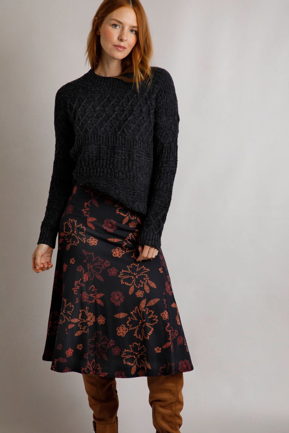 Lorient Organic Cotton Printed Jersey Midi Skirt Nightshade