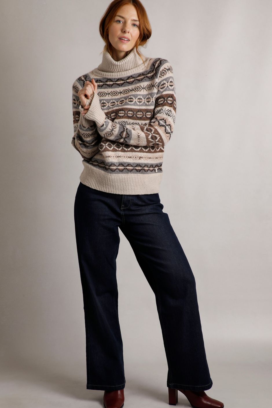 Annecy Eco Fair Isle Roll Neck Jumper Ecru