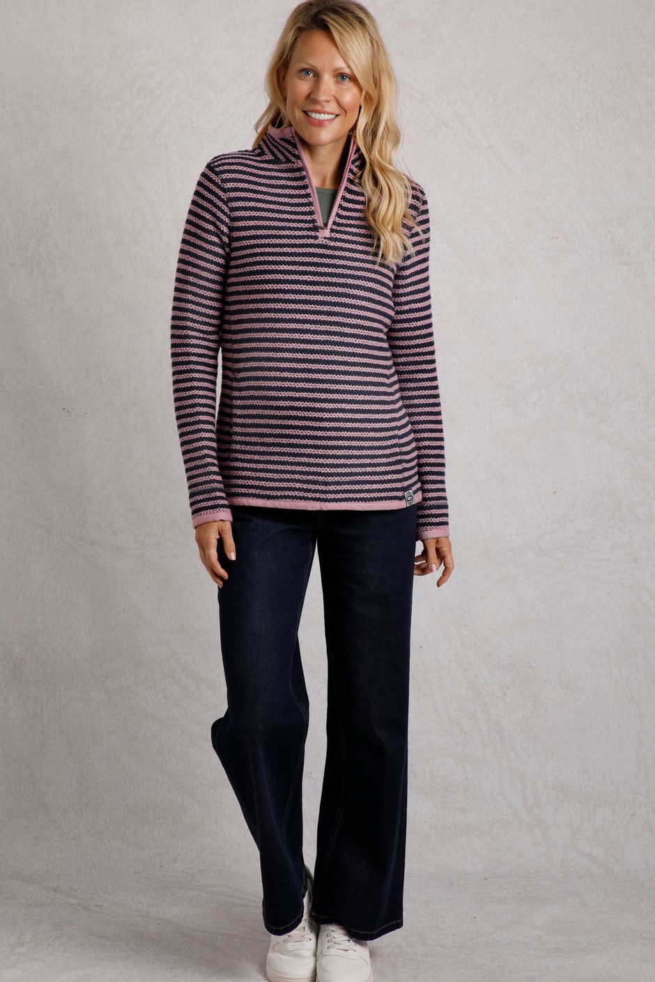 Meadow 1/4 Zip Stripe Eco Macaroni Heather